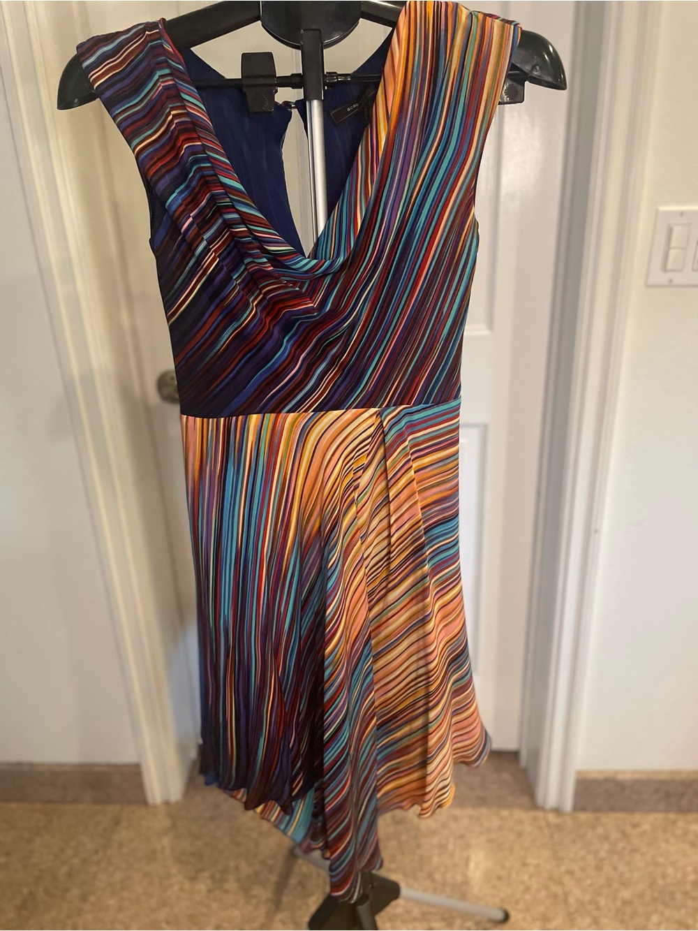 BCBGMaxAzria Multicolor Striped Asymmetrical V-Neck Dress